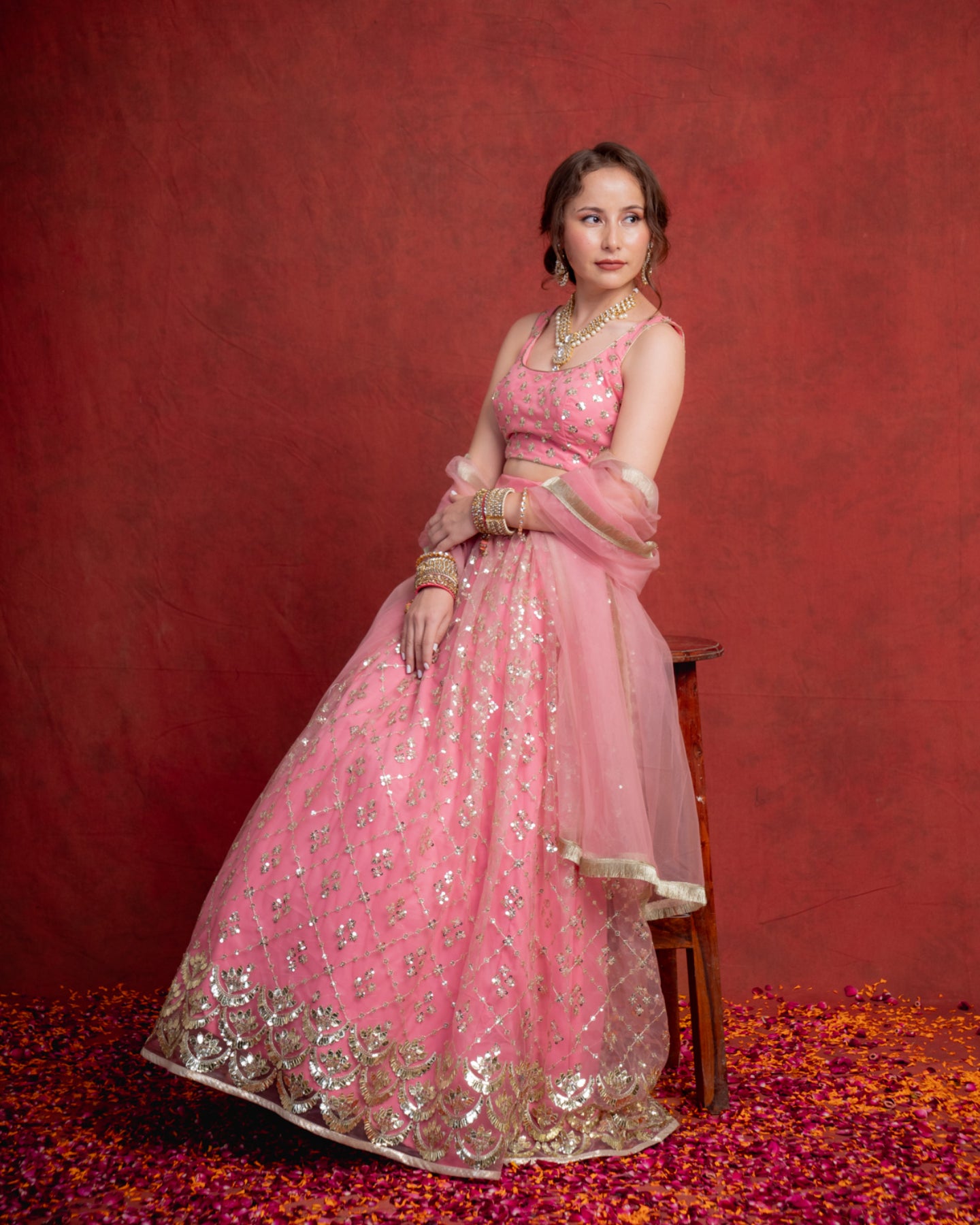 Rouge Pink Gotapatti Scallop Lehenga