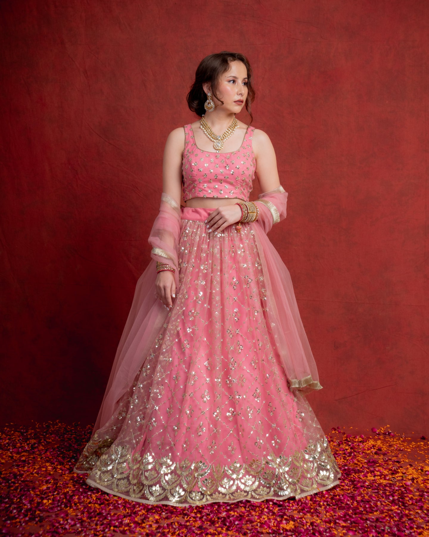 Rouge Pink Gotapatti Scallop Lehenga