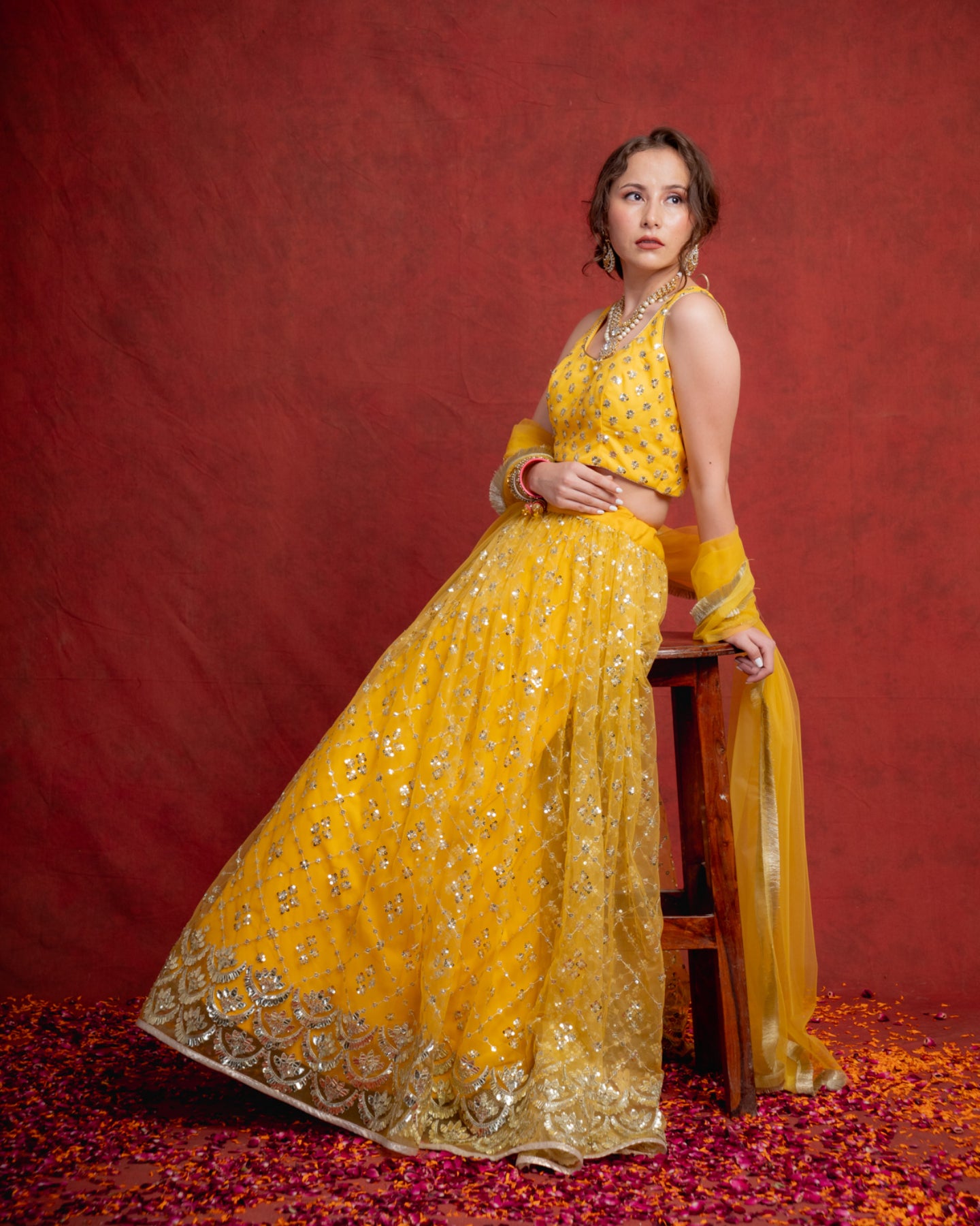 Gold Yellow Gotapatti Scallop Lehenga