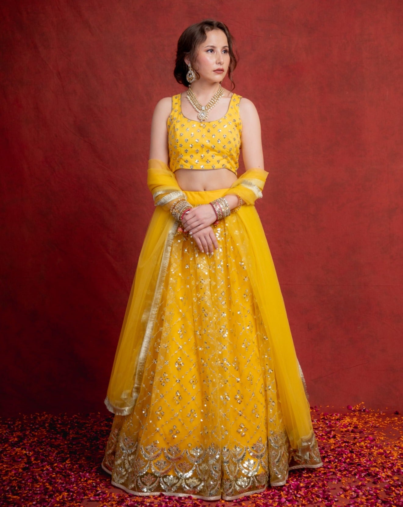 Gold Yellow Gotapatti Scallop Lehenga