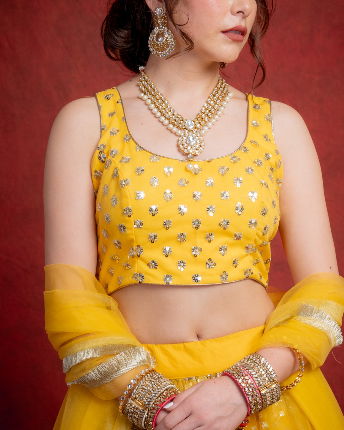 Gold Yellow Gotapatti Scallop Lehenga