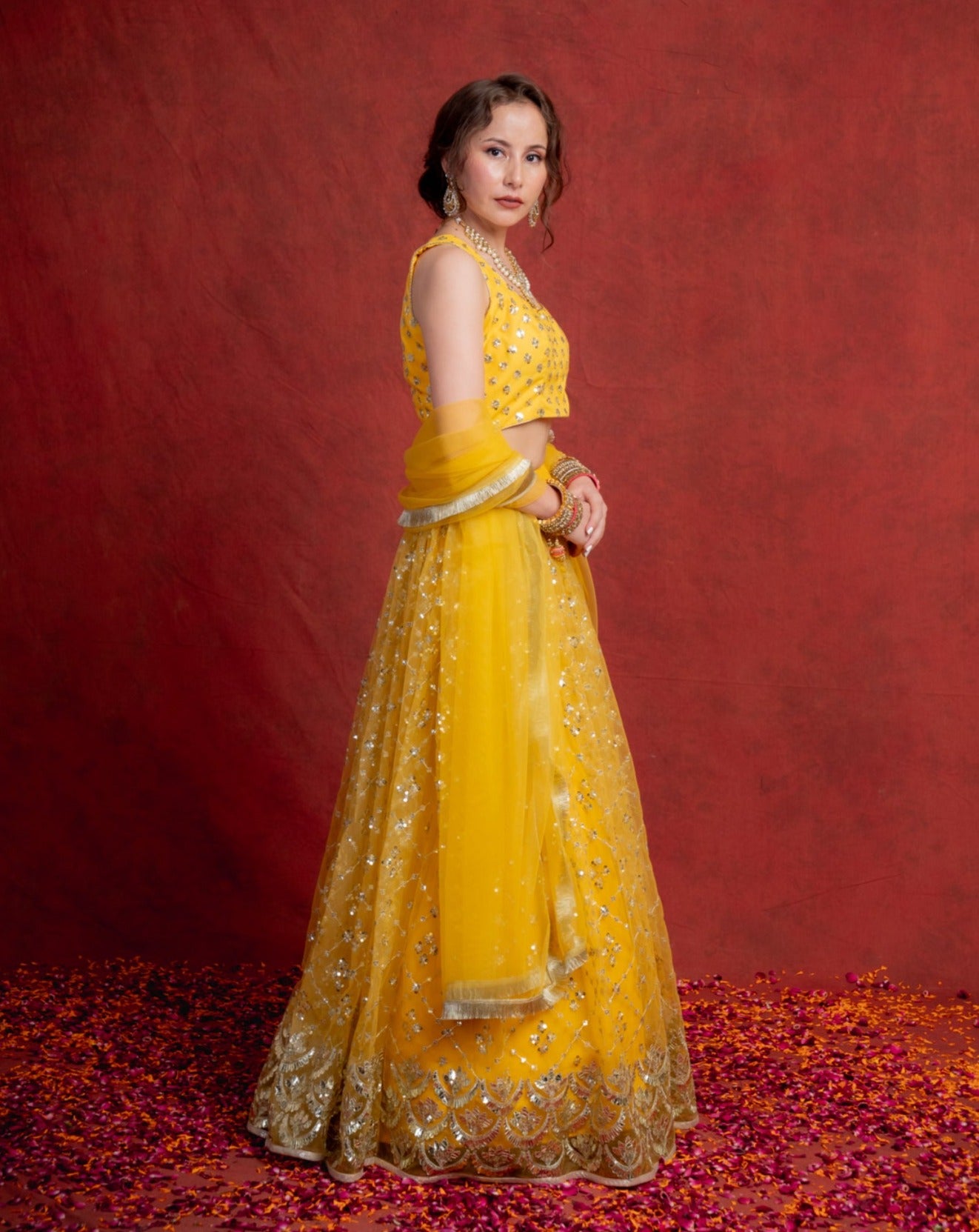 Gold Yellow Gotapatti Scallop Lehenga