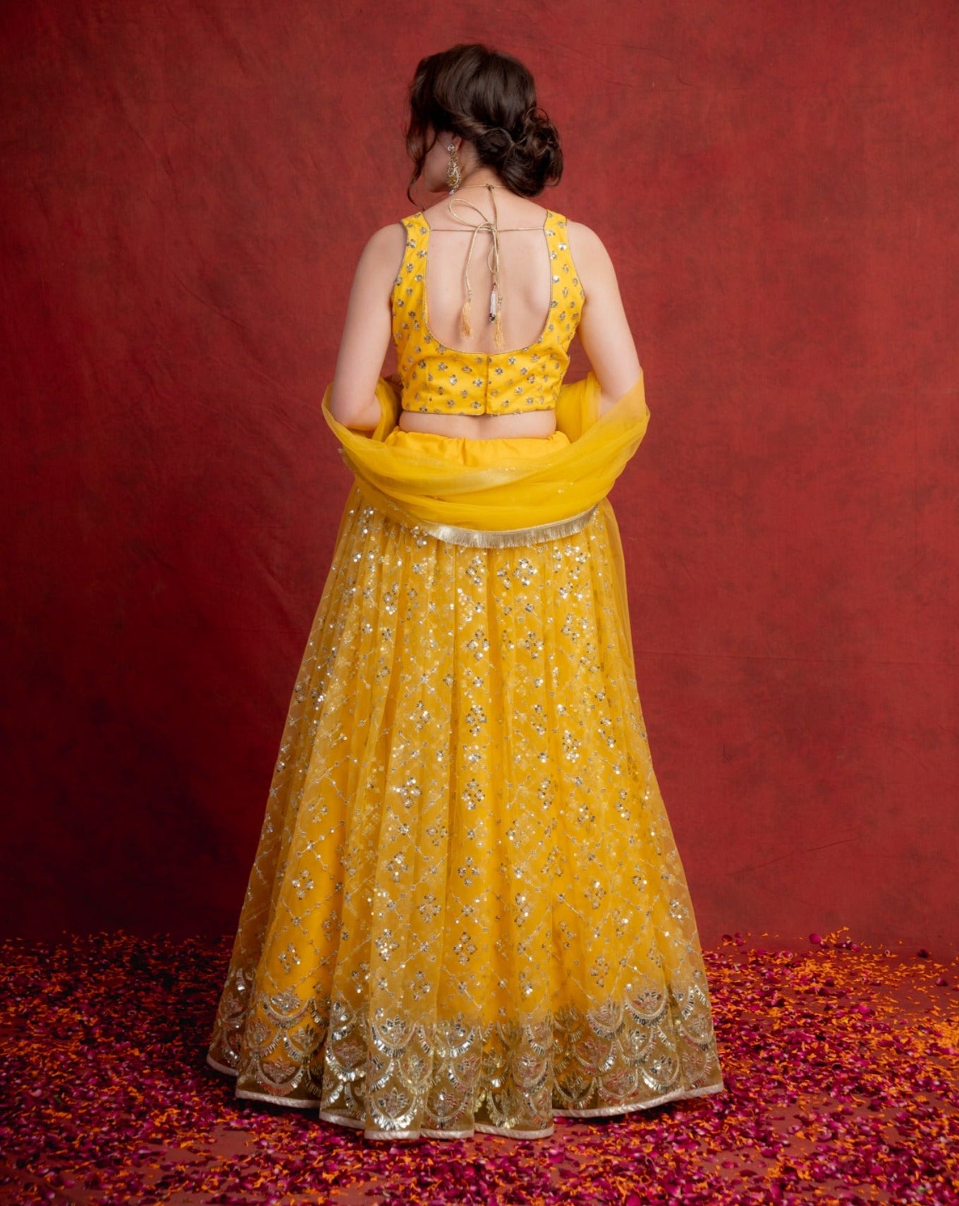 Gold Yellow Gotapatti Scallop Lehenga