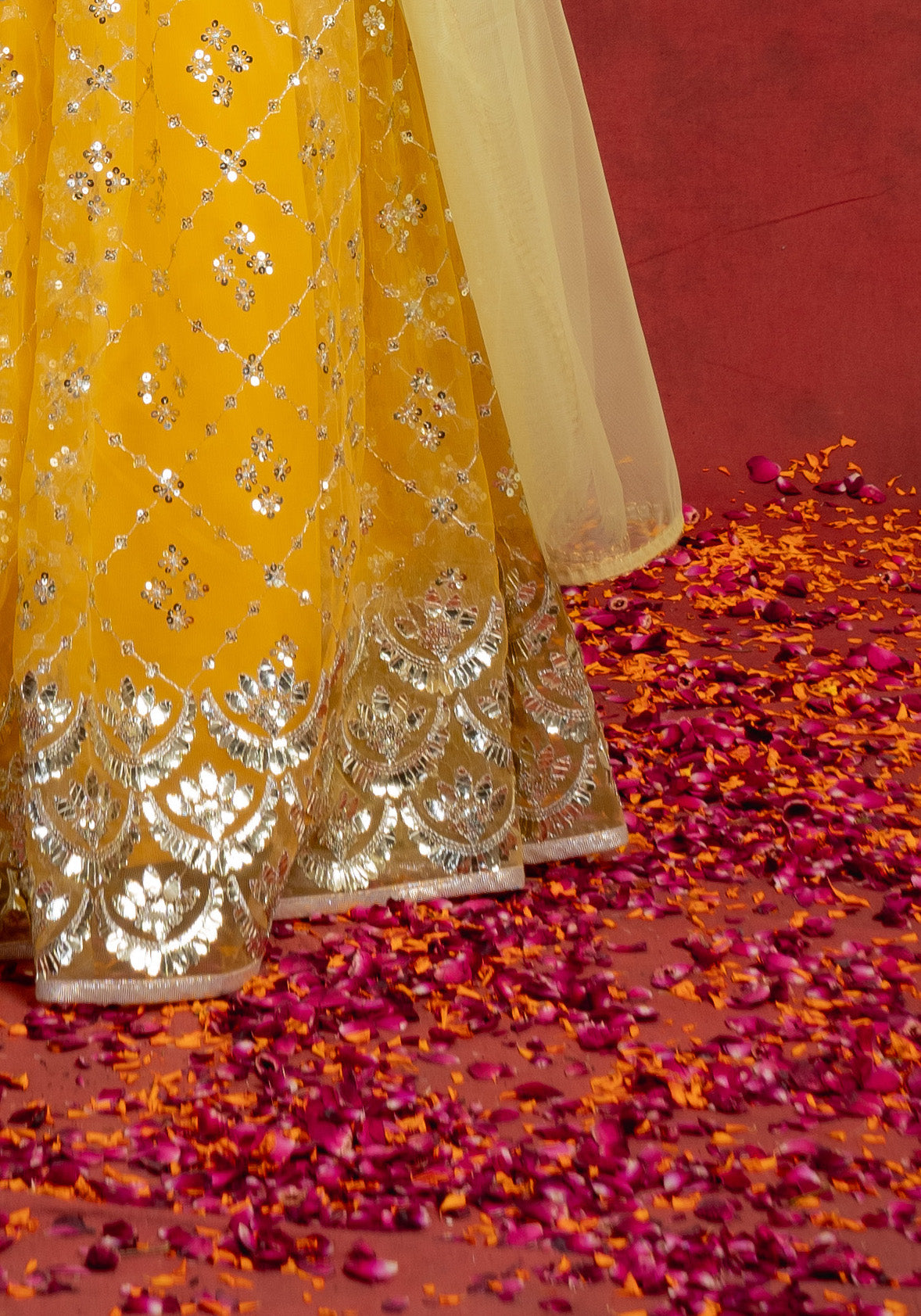 Gold Yellow Gotapatti Scallop Lehenga