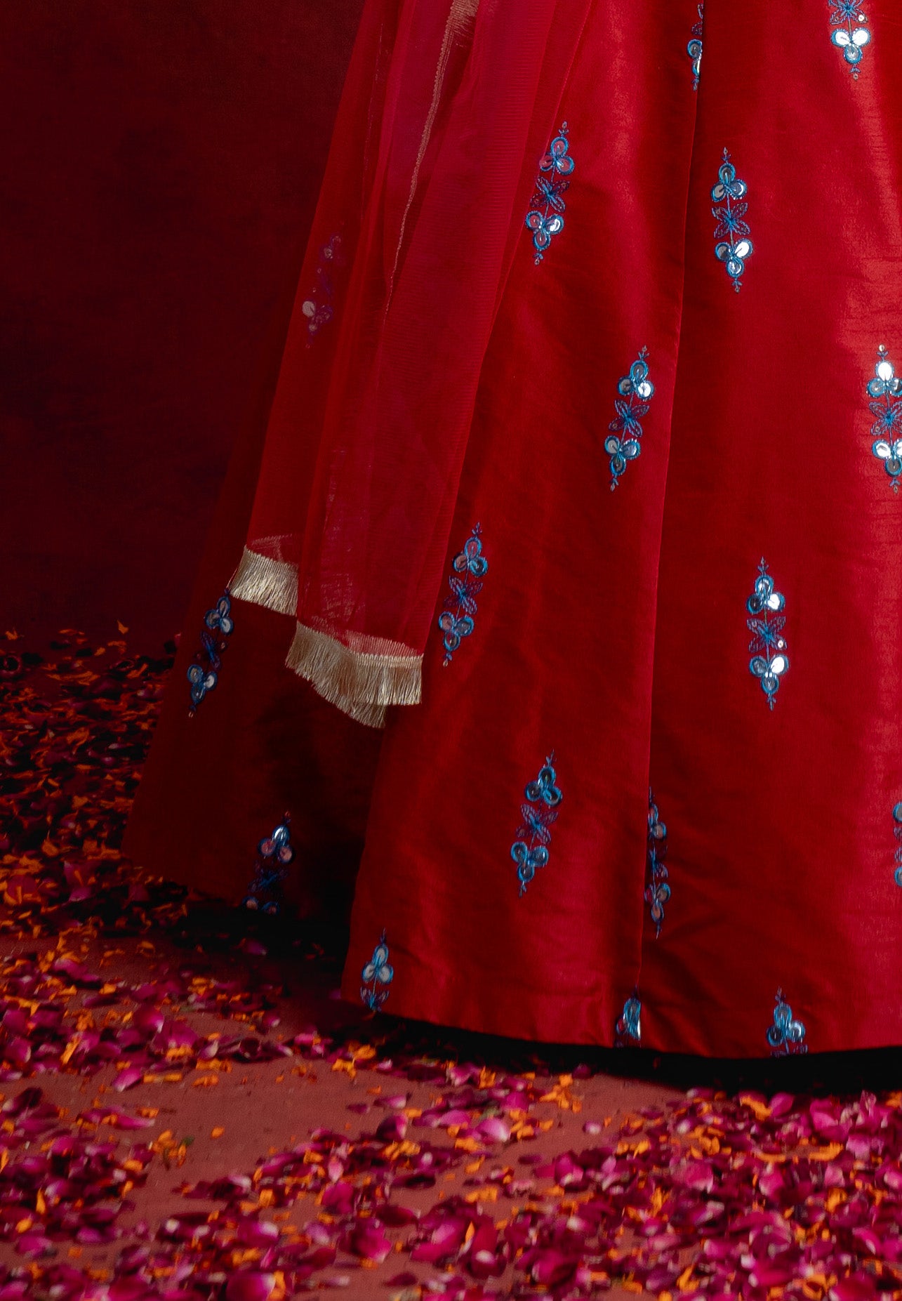 Deep Red Gotapatti Cloverleaf Lehenga