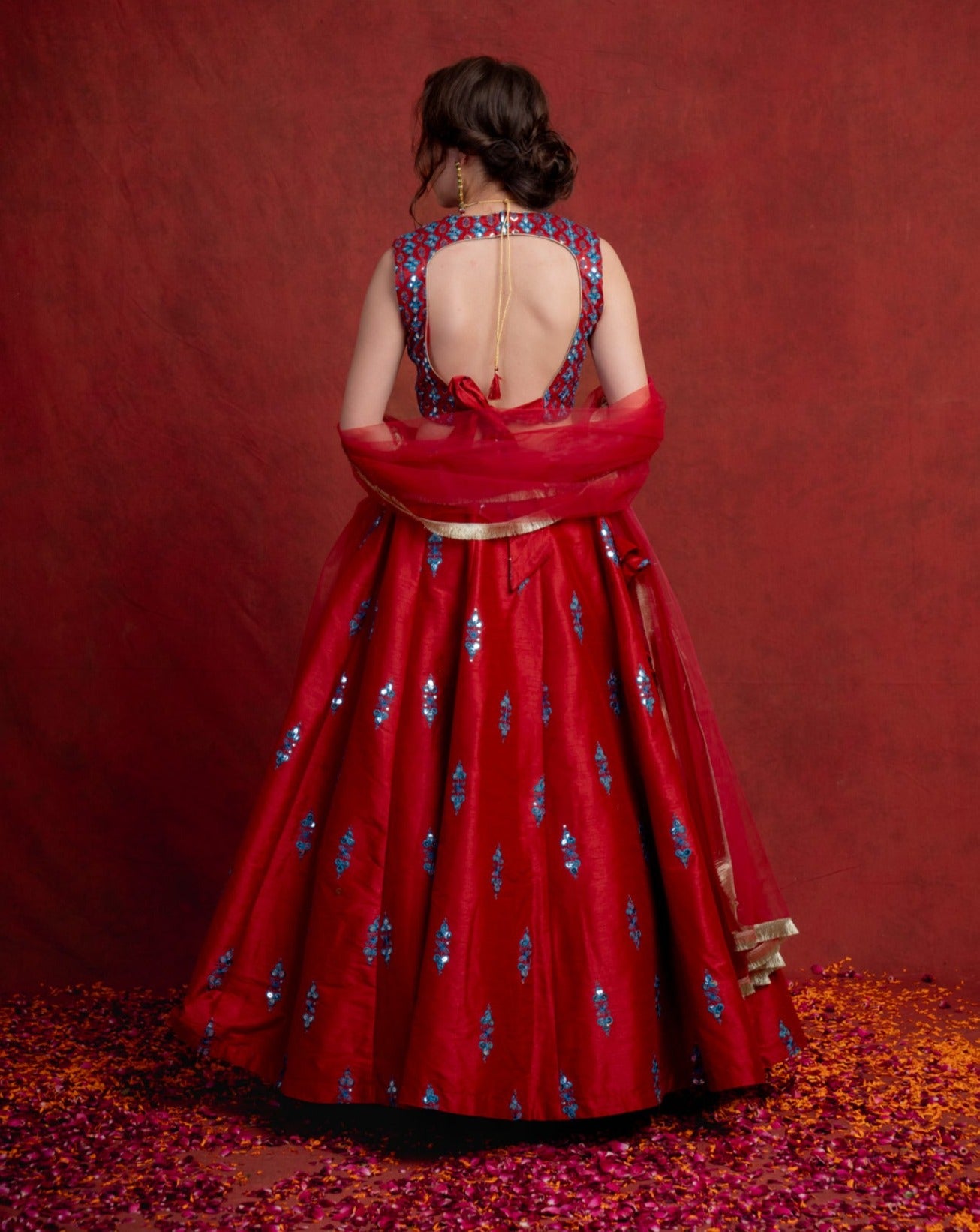 Deep Red Gotapatti Cloverleaf Lehenga