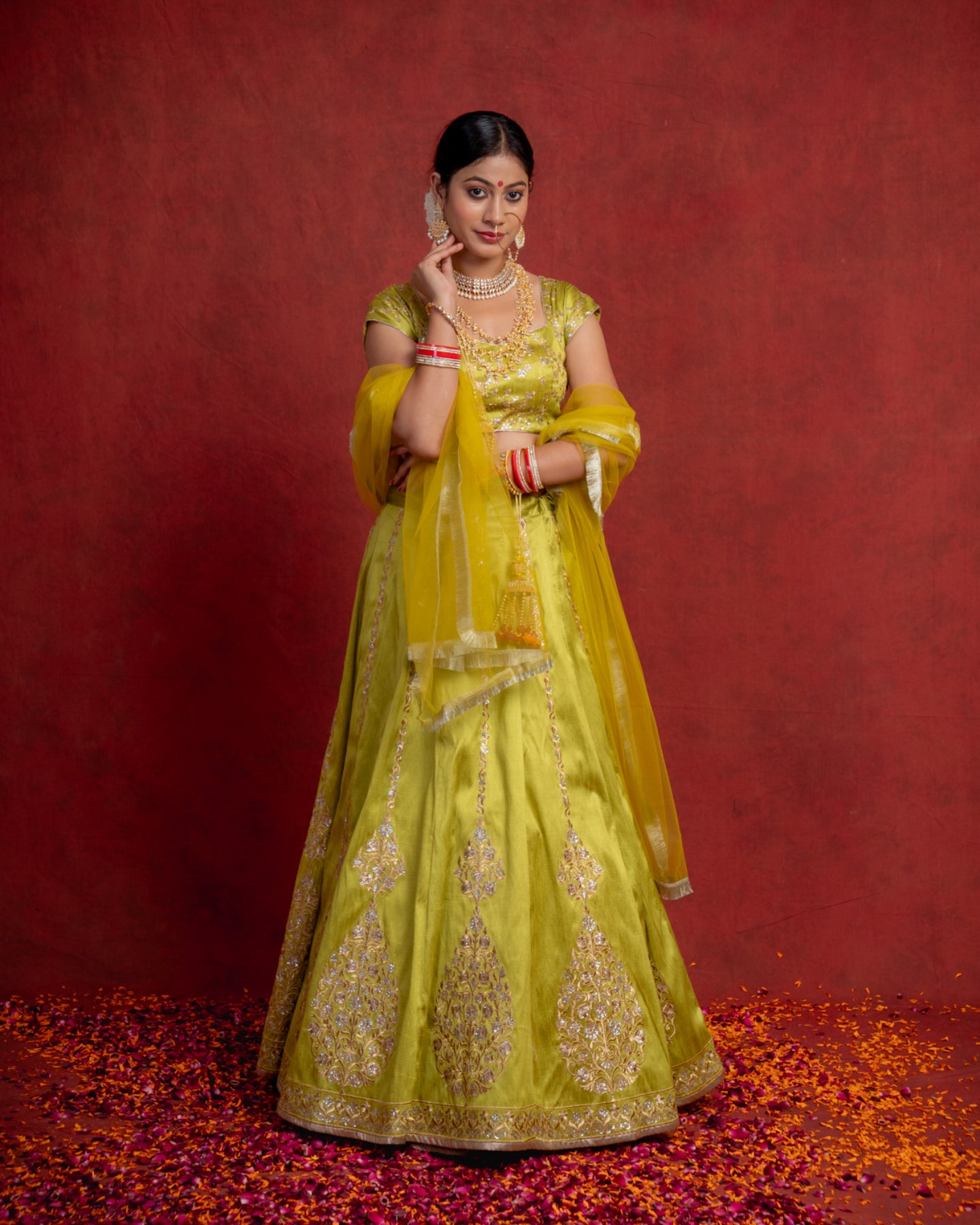 Lime Green Zari Motif Lehenga