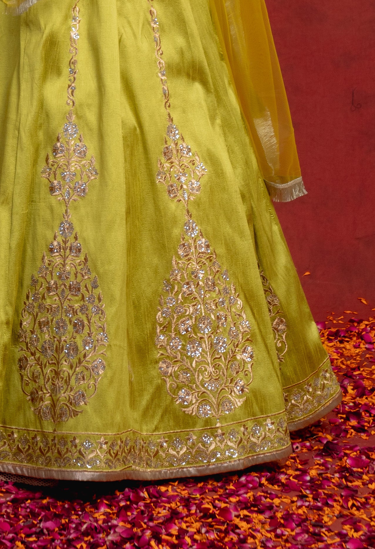 Lime Green Zari Motif Lehenga