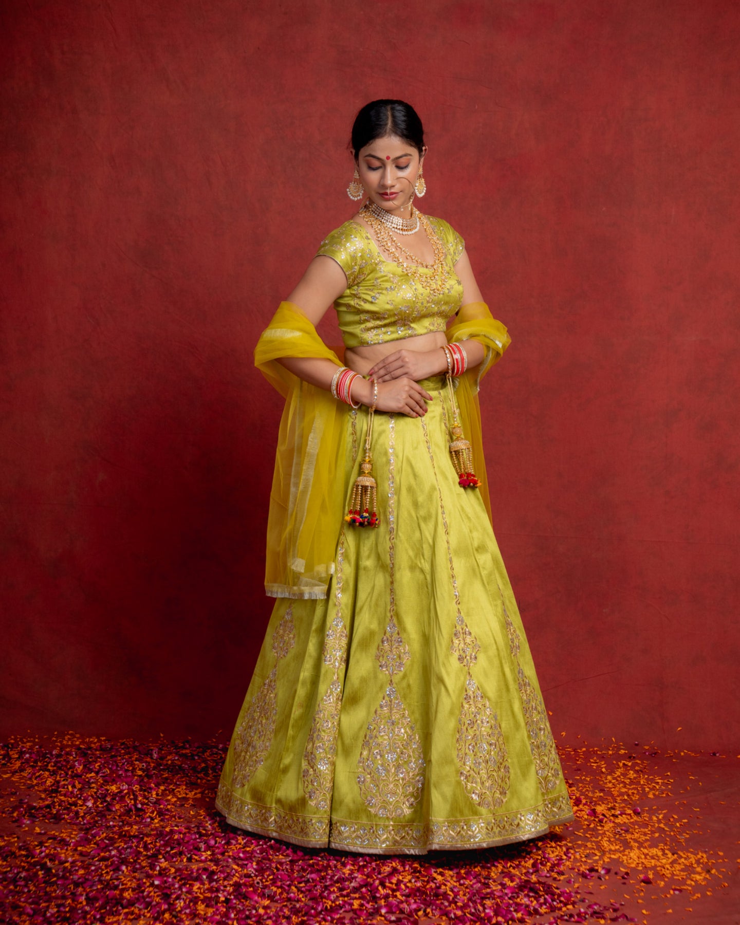 Lime Green Zari Motif Lehenga