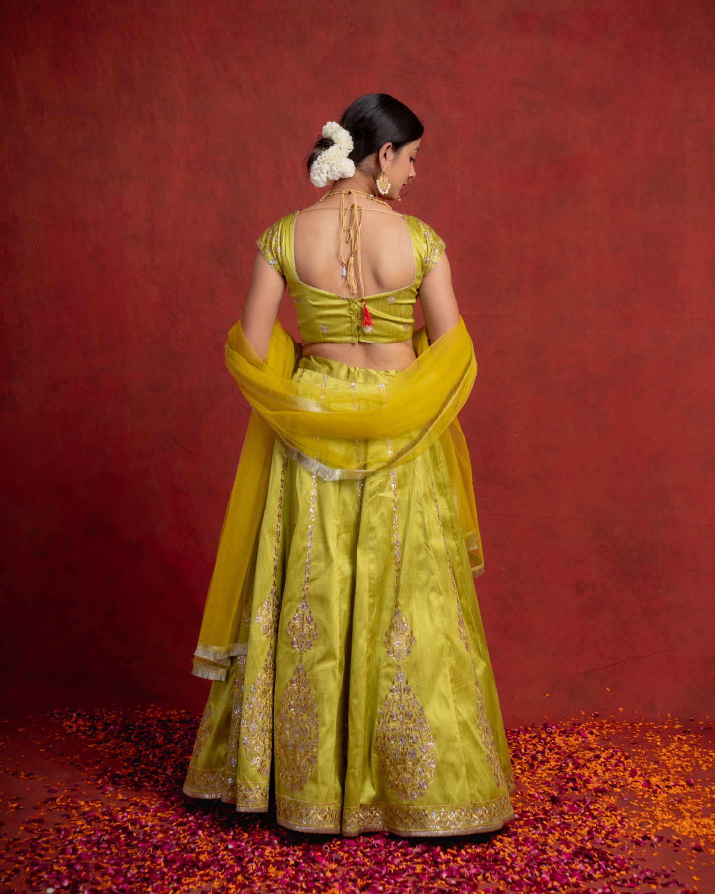 Lime Green Zari Motif Lehenga