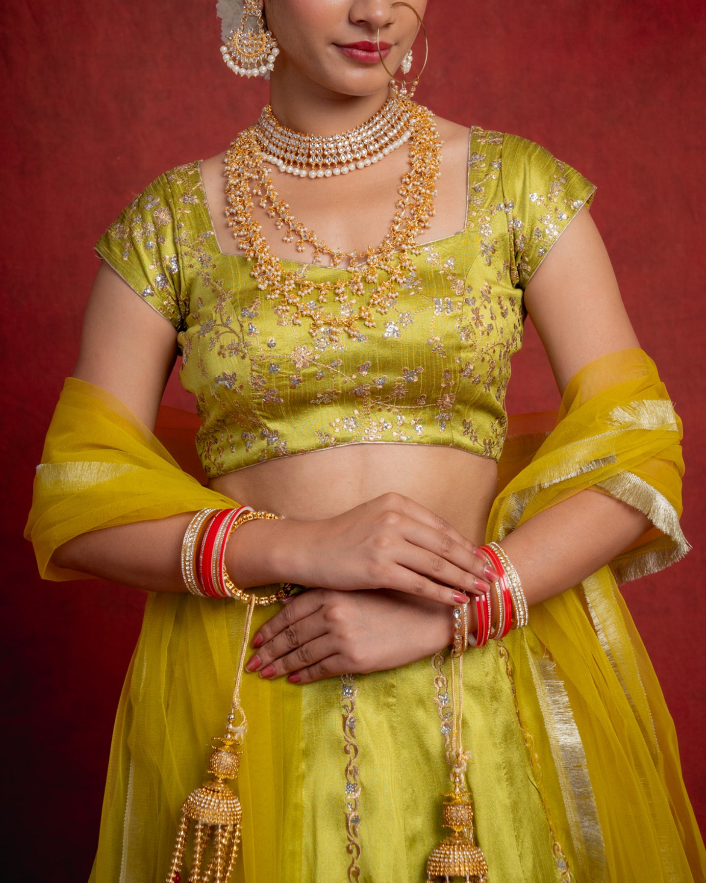 Lime Green Zari Motif Lehenga