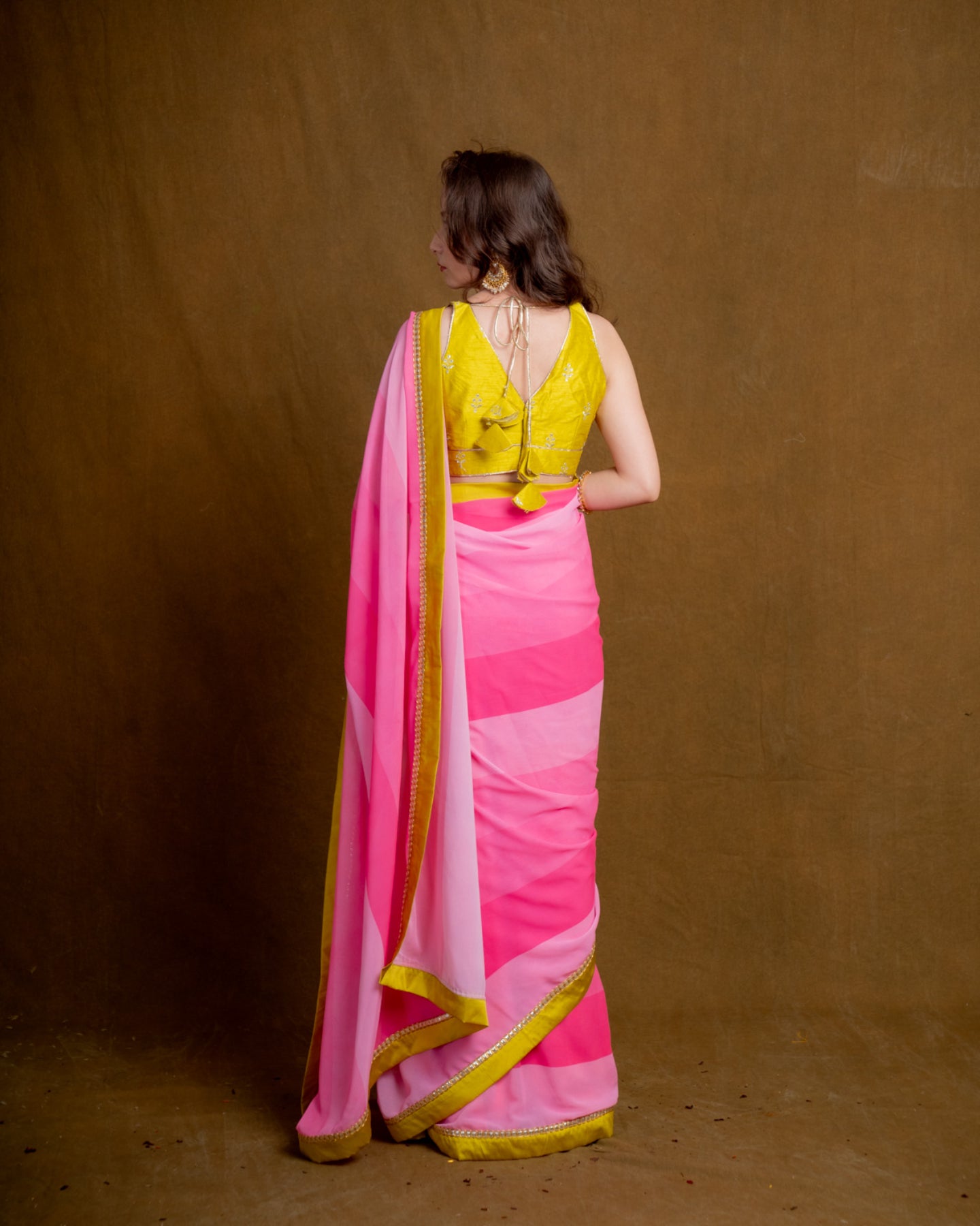 Pink Colorblock Georgette Saree