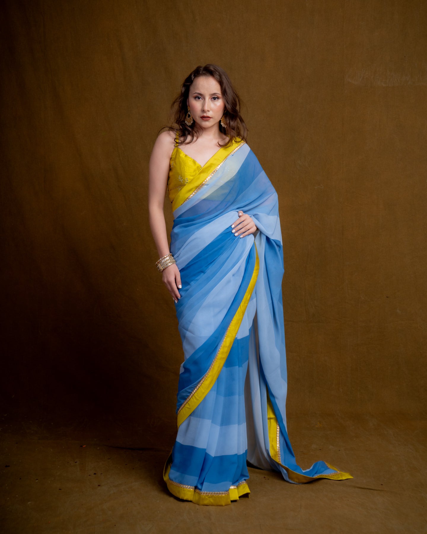 Blue Colorblock Georgette Saree