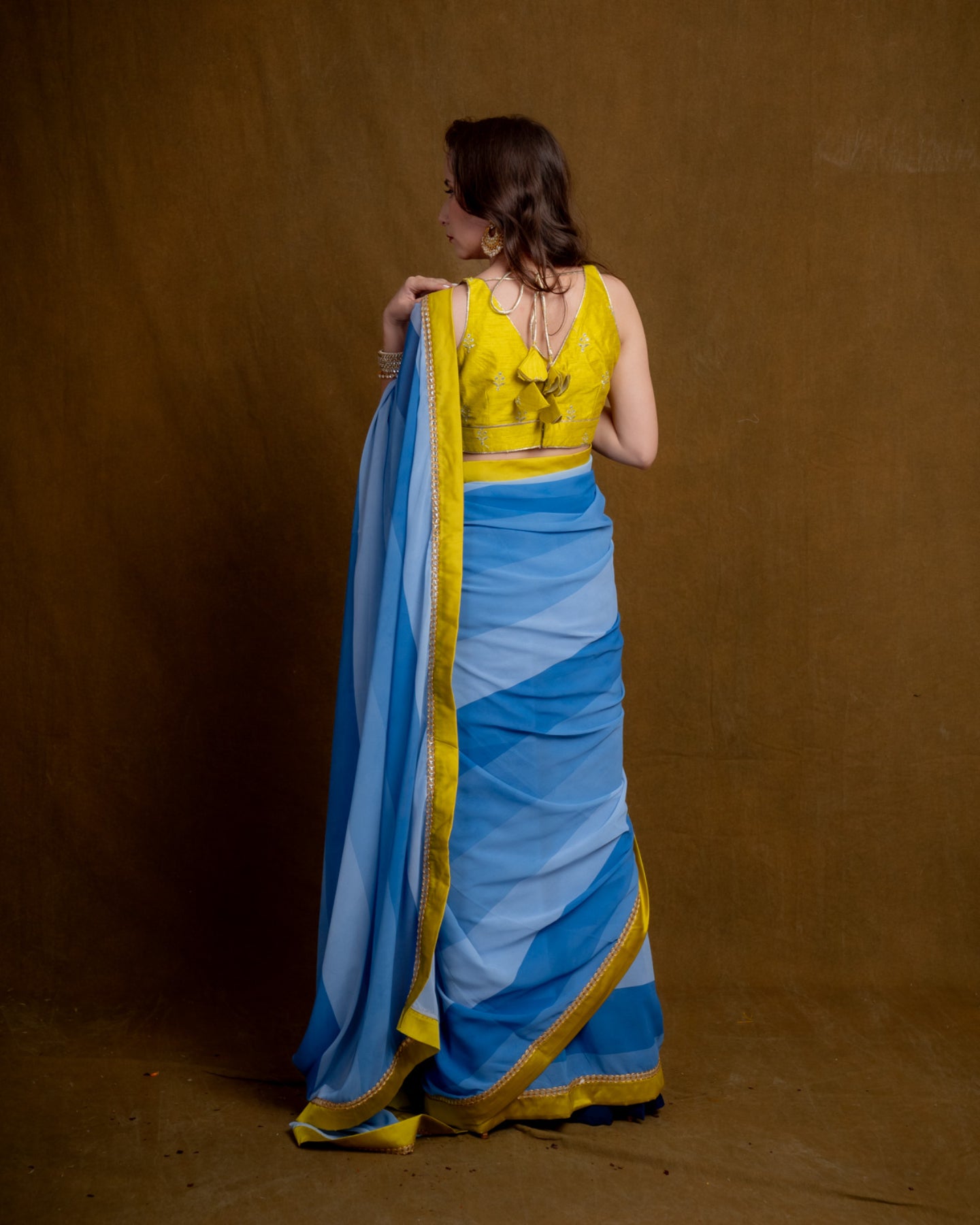 Blue Colorblock Georgette Saree