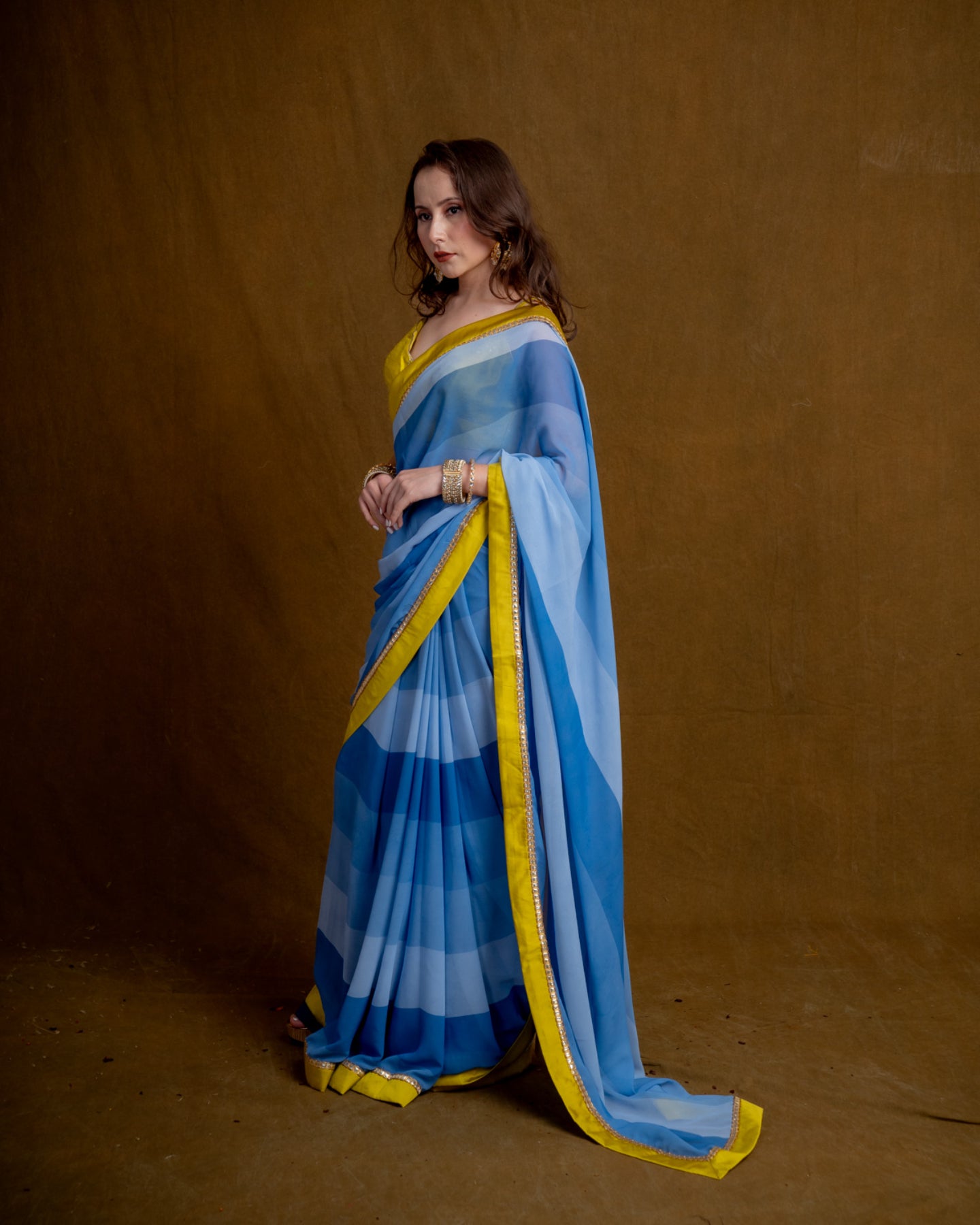 Blue Colorblock Georgette Saree