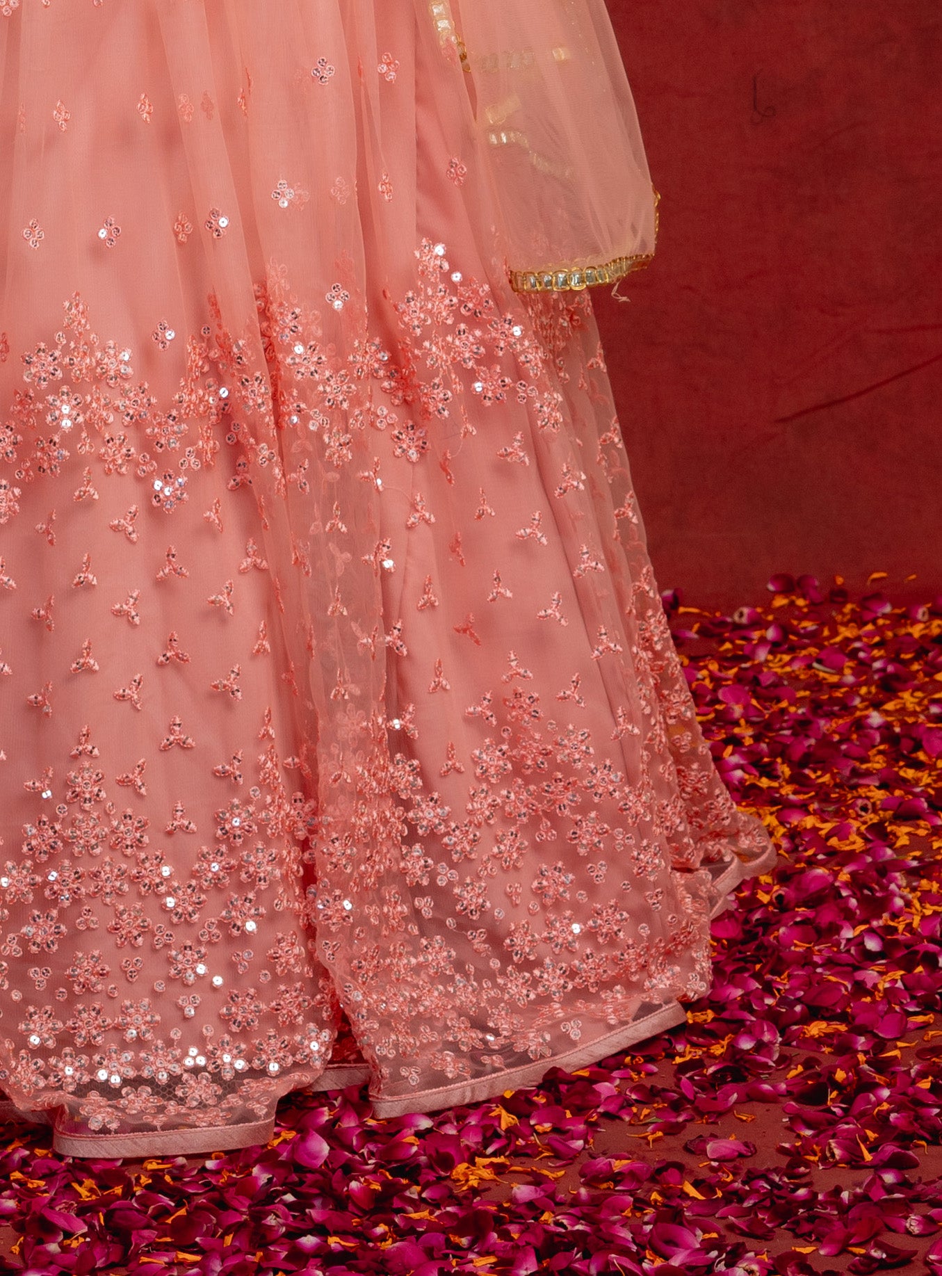 Peach and Yellow Sequin Shimmer Lehenga