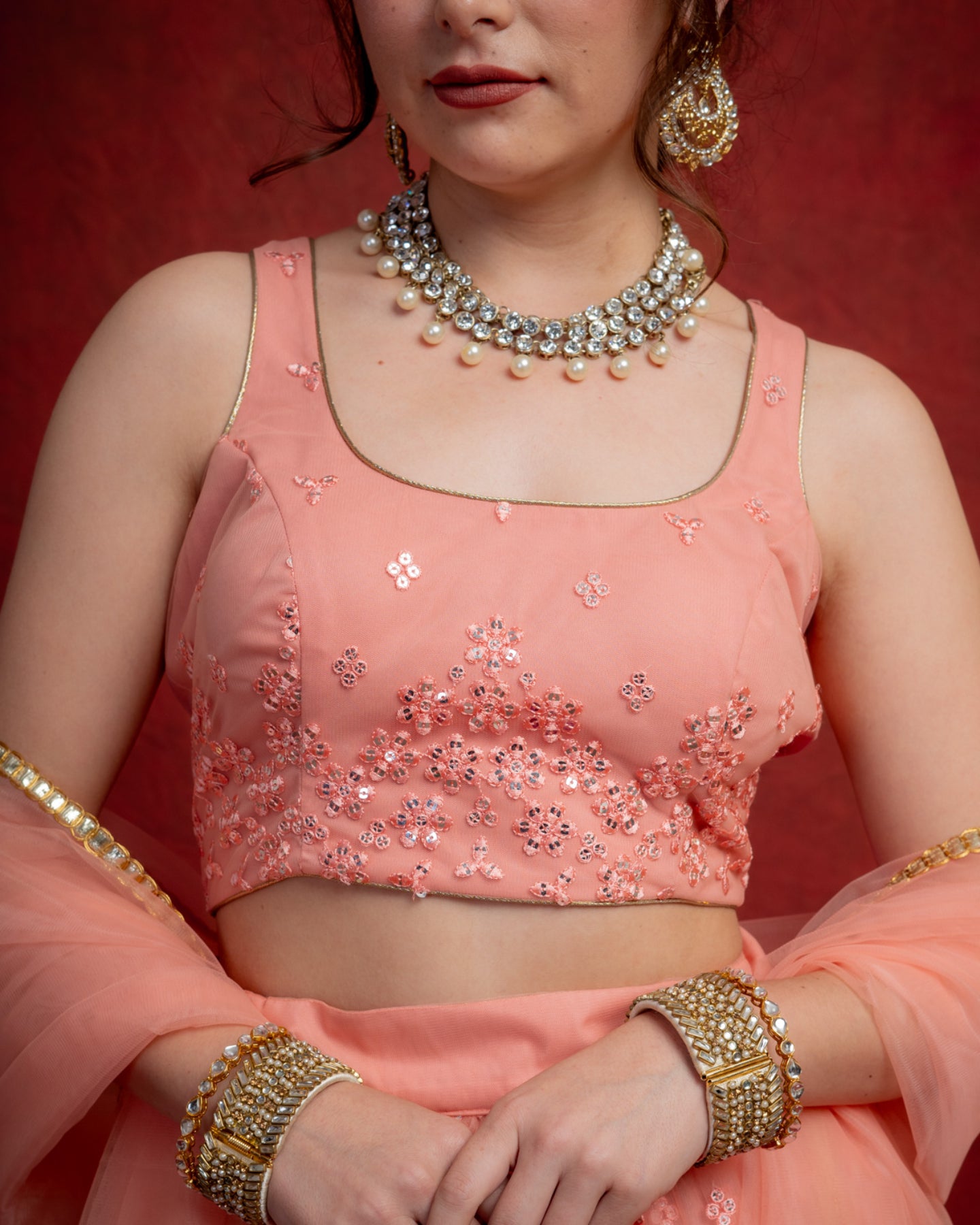 Peach and Yellow Sequin Shimmer Lehenga