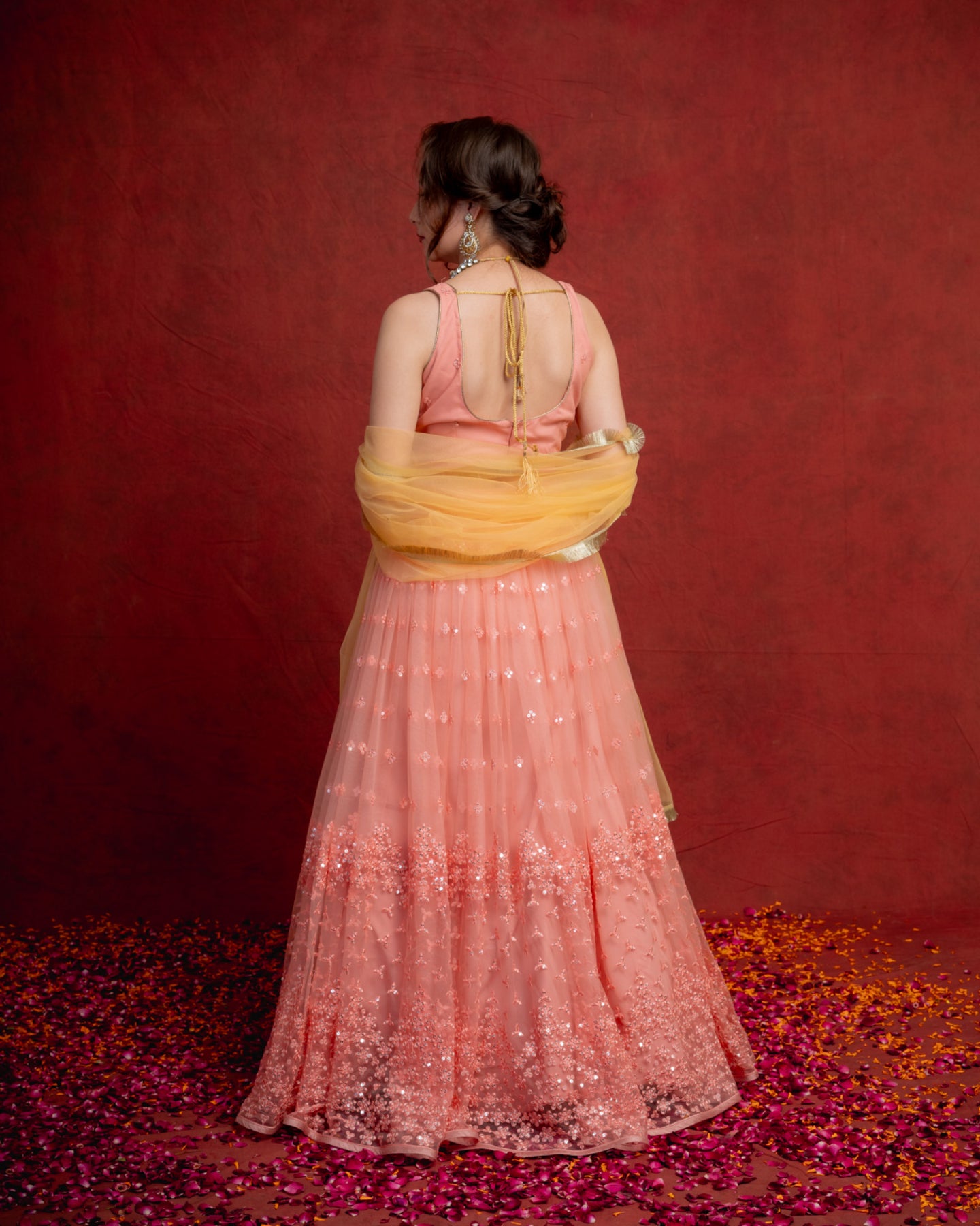 Peach and Yellow Sequin Shimmer Lehenga